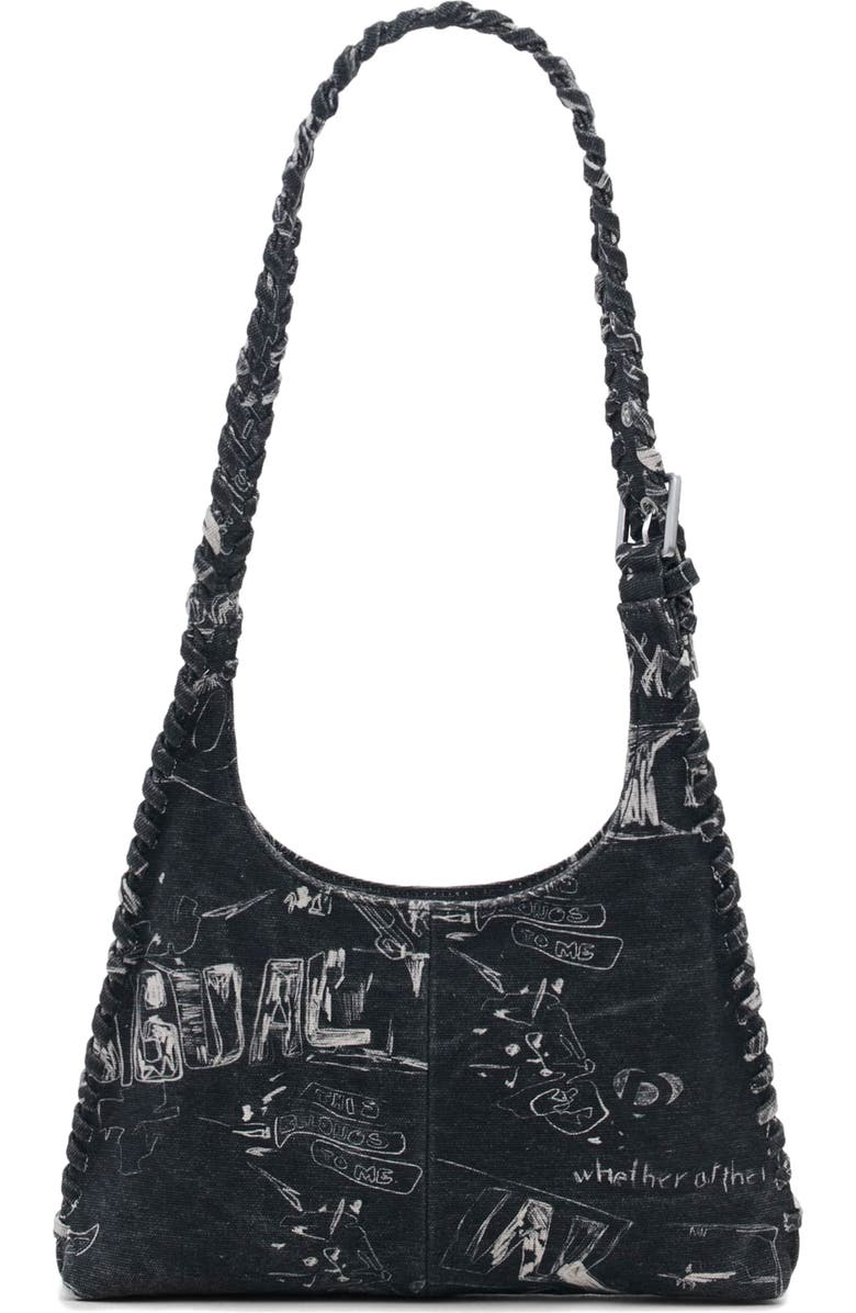 Desigual Embroidered Denim Shoulder Bag, Alternate, color, Black
