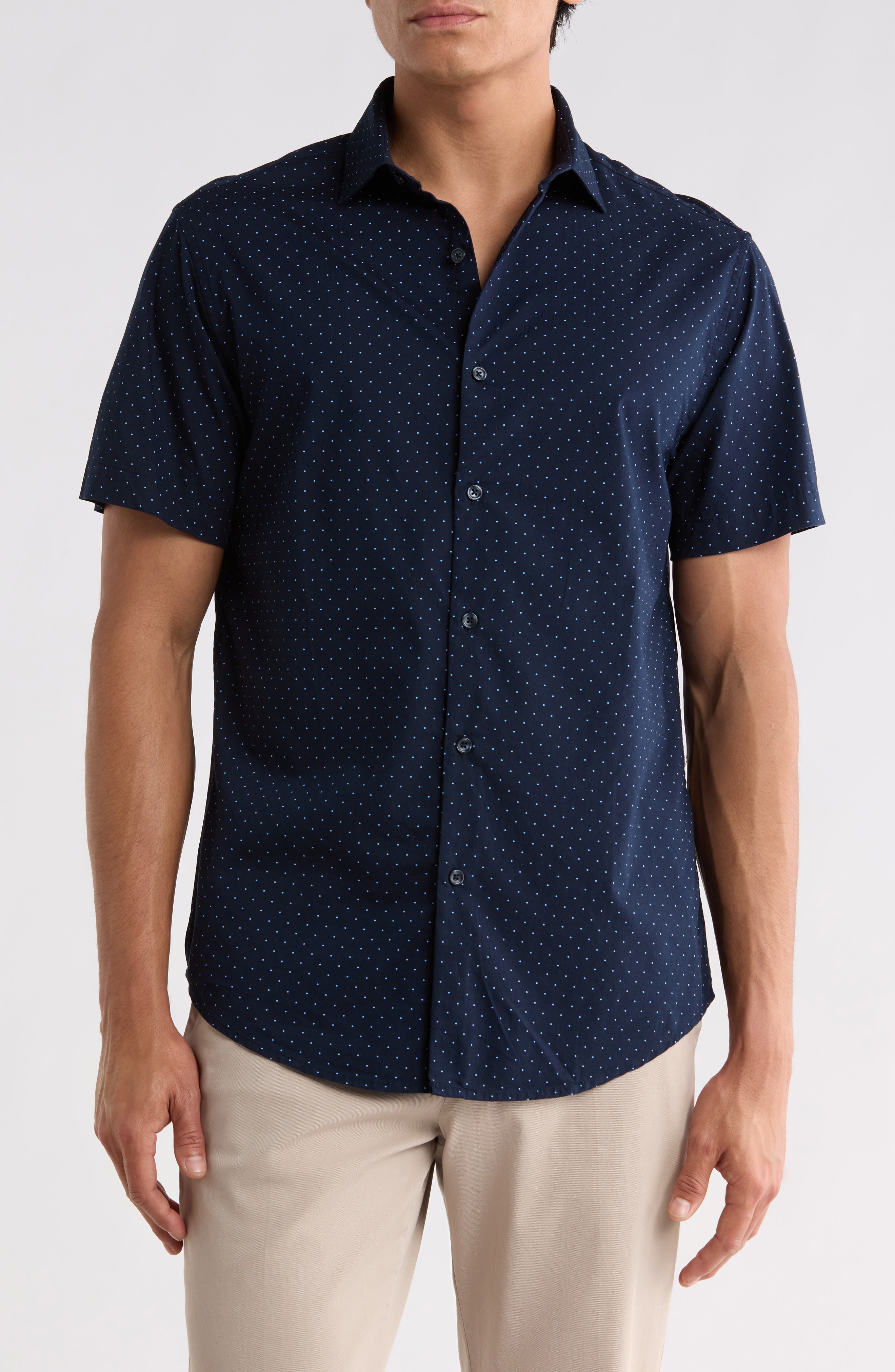 Dot Short Sleeve Button-Up Shirt