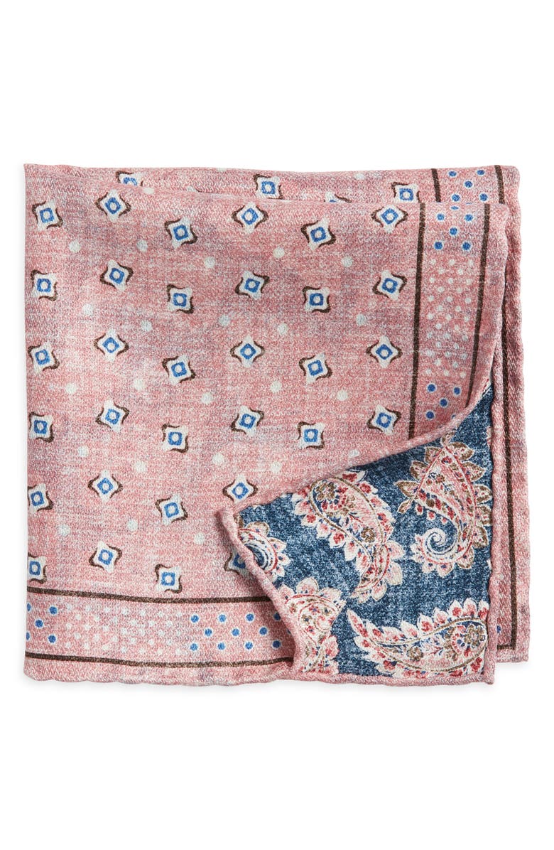 EDWARD ARMAH Dot & Paisley Reversible Silk Pocket Square, Main, color, 