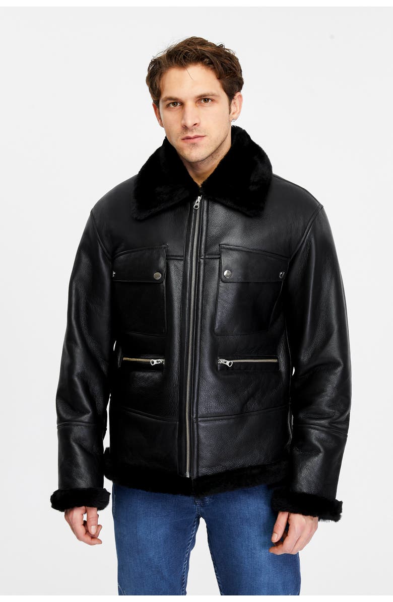 Furniq UK Albert Shearling Jacket, Main, color, Black
