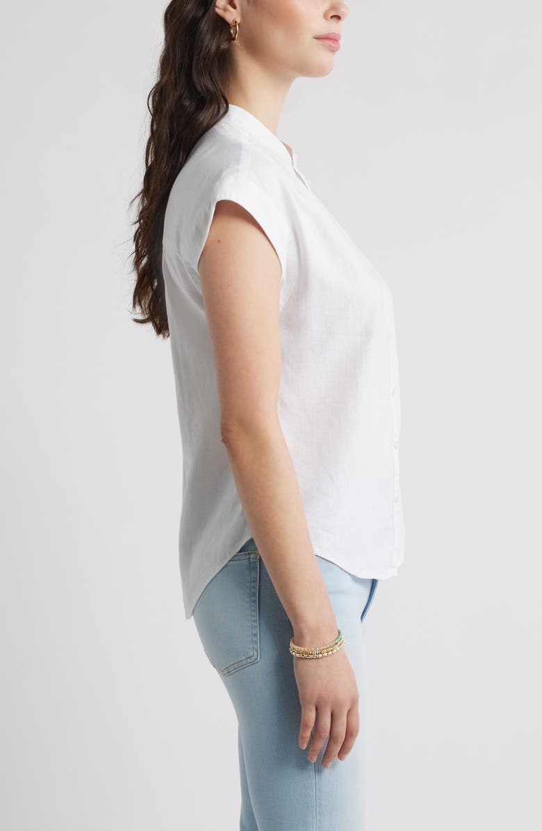 Caslon<sup>®</sup> Easy Cap Sleeve Linen Blend Button-Up Shirt, Alternate, color, White