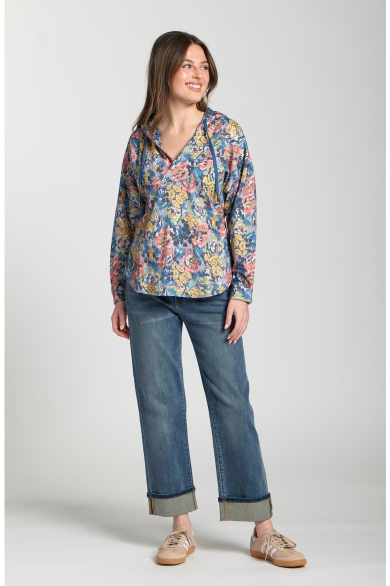 Print Cotton Hoodie, Alternate, color, INDIGO MULTI
