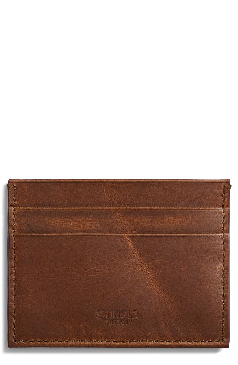 Shinola Navigator Leather Five Pocket Card Case, Main, color, Medbrown