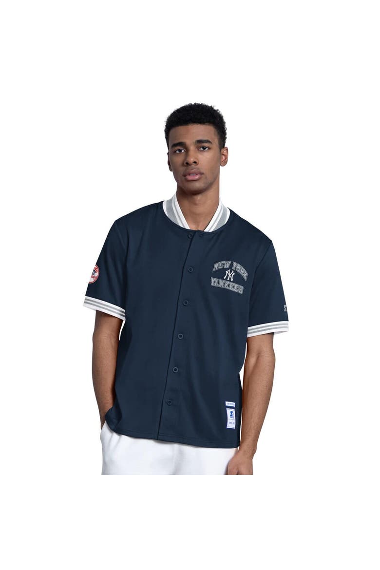 Men's Starter  Navy New York Yankees Button-Up Short Sleeve Jacket, Main, color, Navy