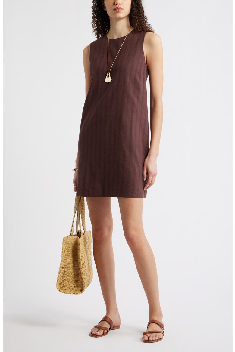 Sleeveless Linen Blend Minidress, Alternate, color, BROWN- BLACK SONJAY STRIPE