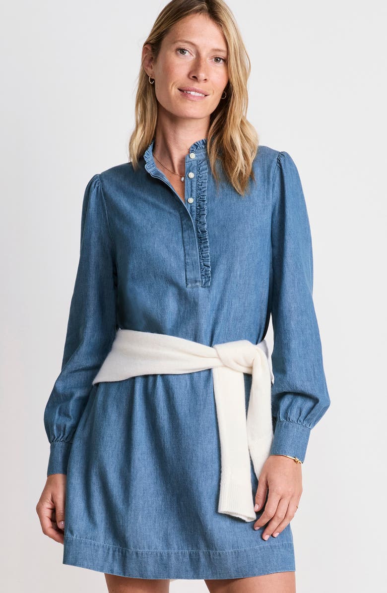 vineyard vines Popover Long Sleeve Chambray Dress, Alternate, color, Morning Mist