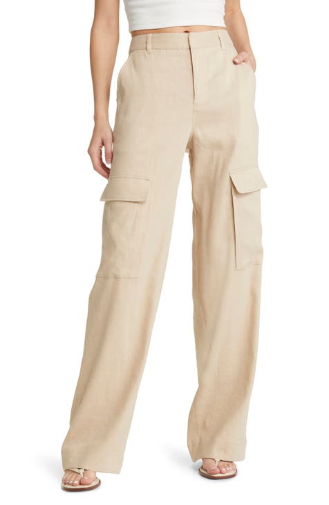 High Waist Organic Linen Blend Cargo Pants