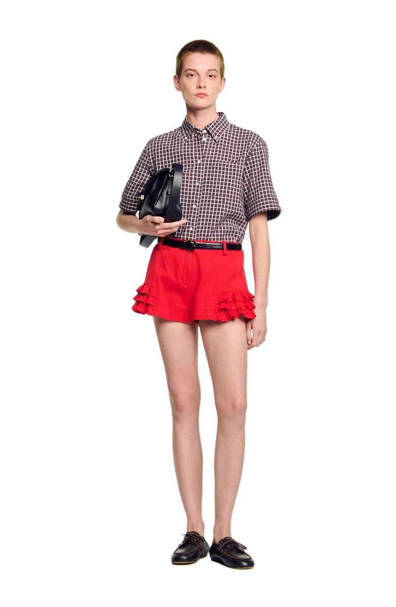 SANDRO Flared ruffled shorts, Alternate, color, Red