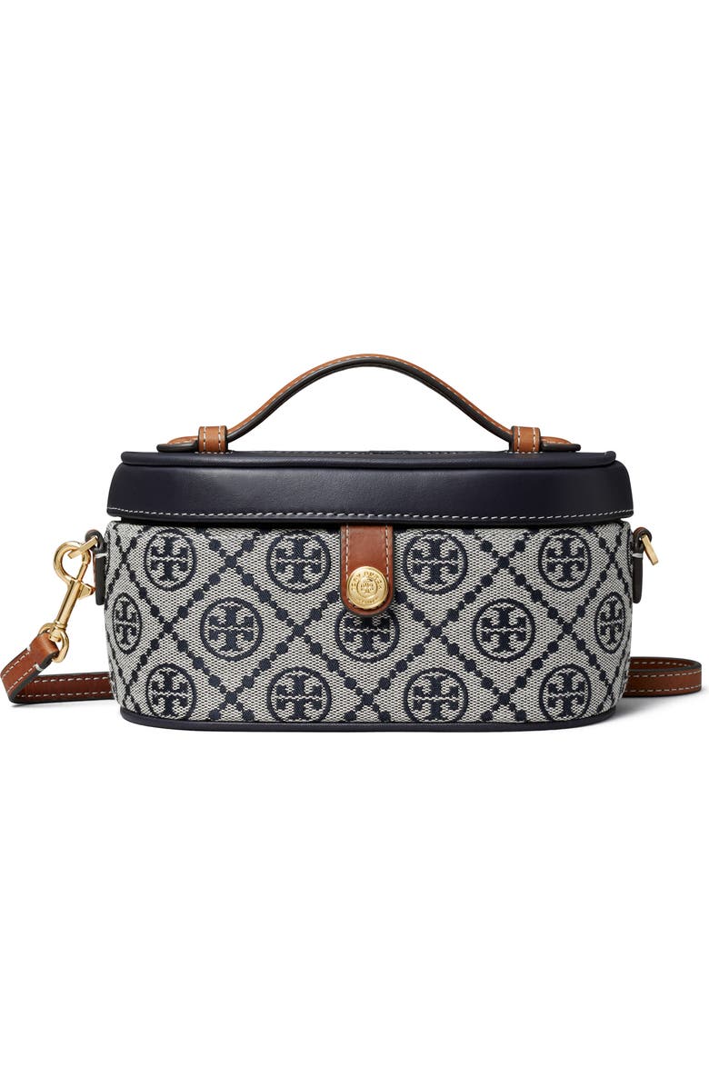 Tory Burch T Monogram Jacquard & Leather Vanity Train Case, Main, color, Tory Navy