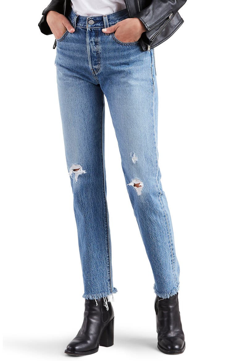Levi's® 501® High Waist Ripped Fray Hem Skinny Jeans, Main, color, TRUTH UNFOLDS