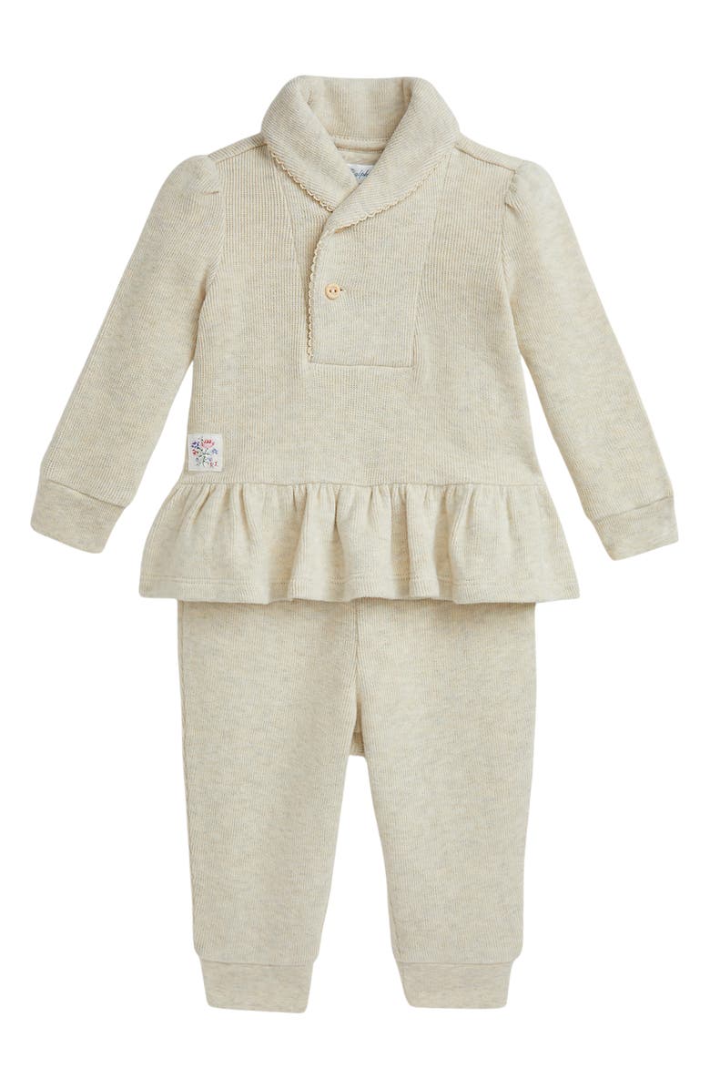 Ralph Lauren Cotton Rib Peplum Top & Pants Set, Main, color, 