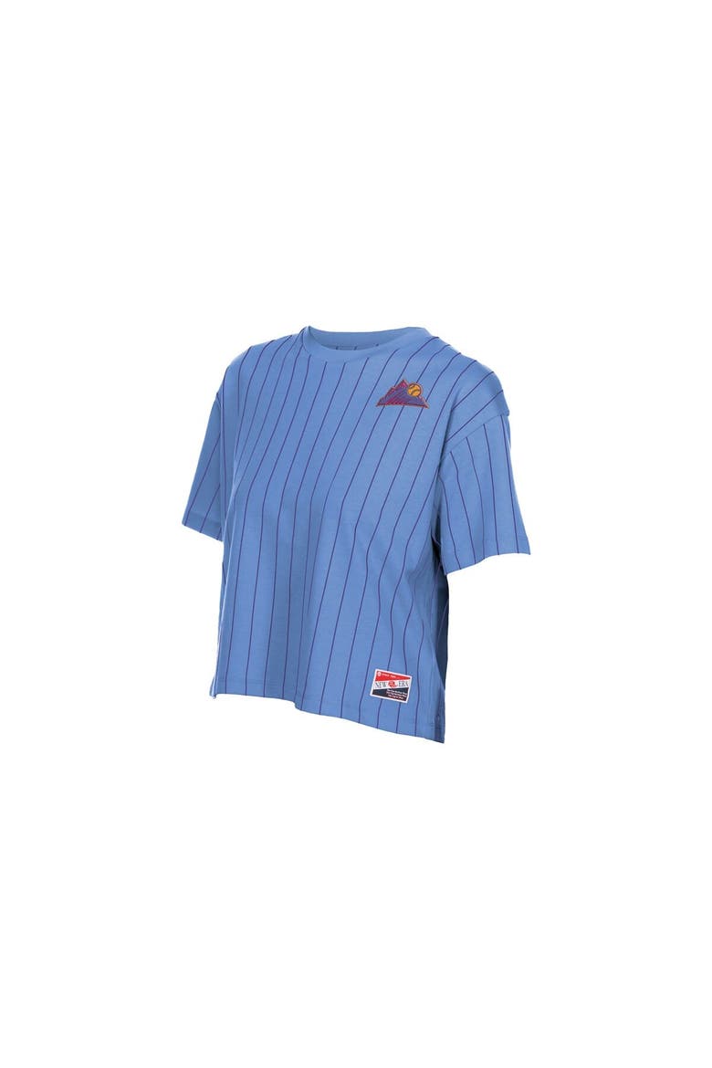 Women's New Era  Light Blue Colorado Rockies City Connect Throwback Meshback Pinstripe Boxy T-Shirt, Alternate, color, Light Blue
