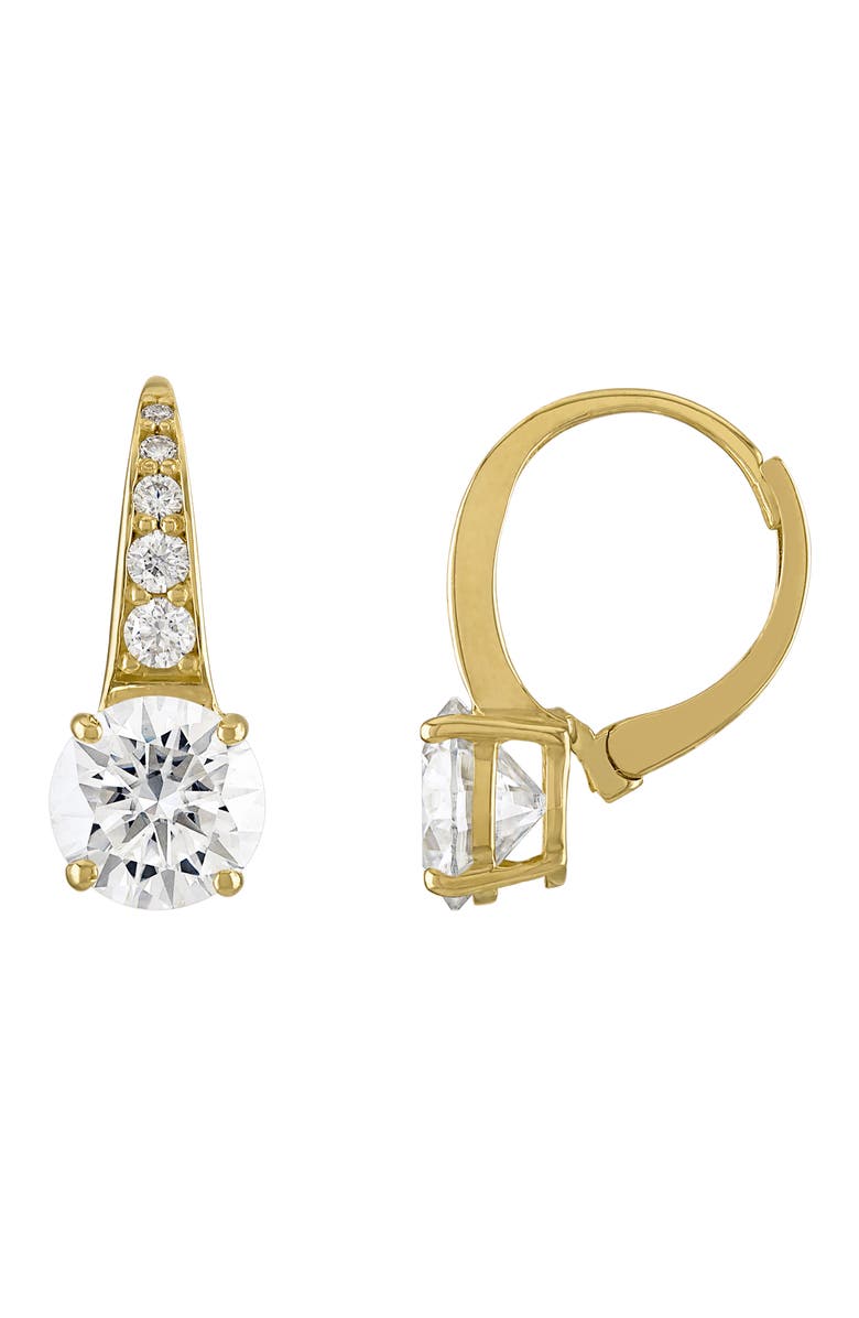 FUZION CREATIONS 10K Yellow Gold Lab Created Moissanite Lever Back Earrings, Main, color, 
