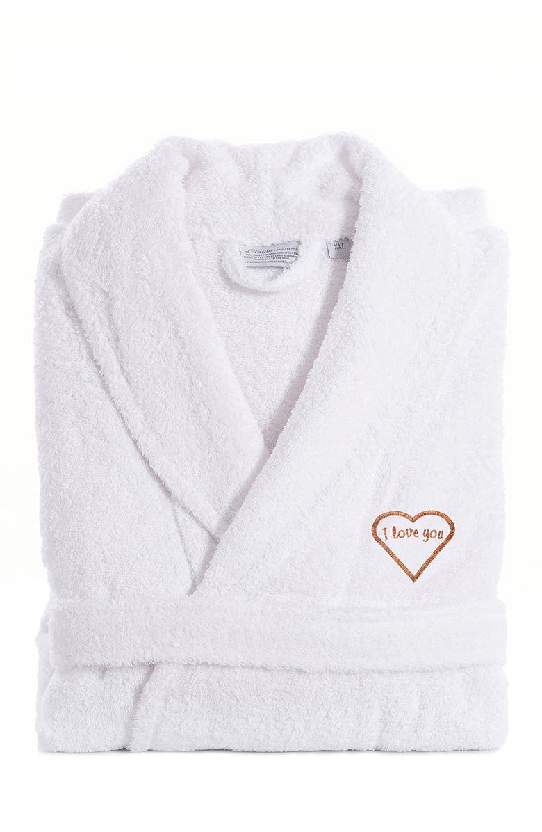 Linum Home Textiles Mélange 'I Love You' Embroidered White Terry Bathrobe, Alternate, color, White