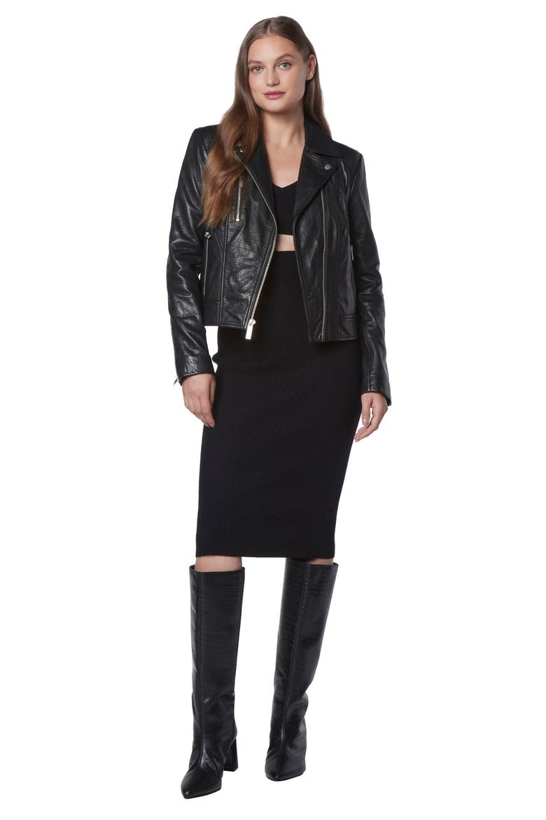 Carnegie French Bubble Lambskin Moto Jacket, Alternate, color, BLACK