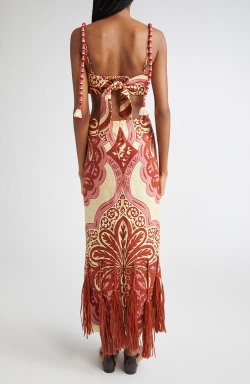 Johanna Ortiz Counter Rhythm Cutout Fringe Trim Linen Maxi Dress In Multi