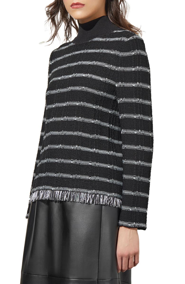 Stripe Fringe Bouclé Rib Sweater