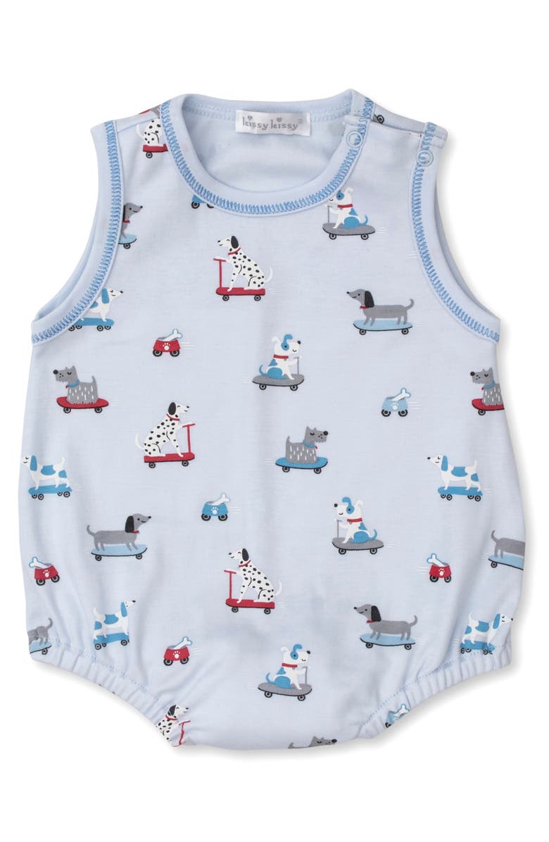 Kissy Kissy Bubble Pima Cotton Romper, Main, color, Light Blue