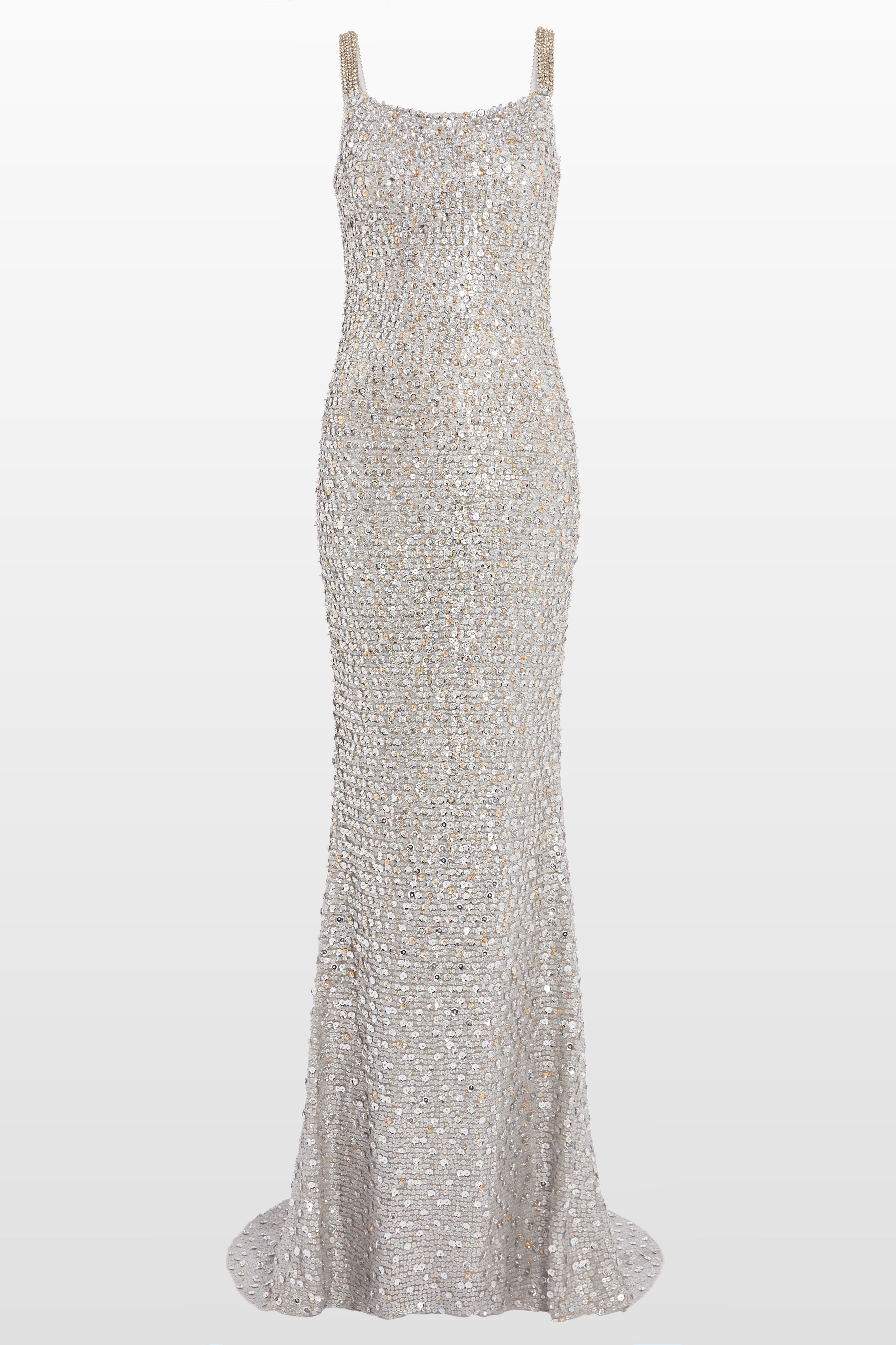 Lotus Sequin-Embellished Open-Back Maxi Dress