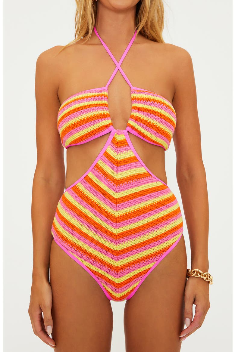 Pamela Stripe Cotton Blend One-Piece Swimsuit, Alternate, color, SOLEIL CRO