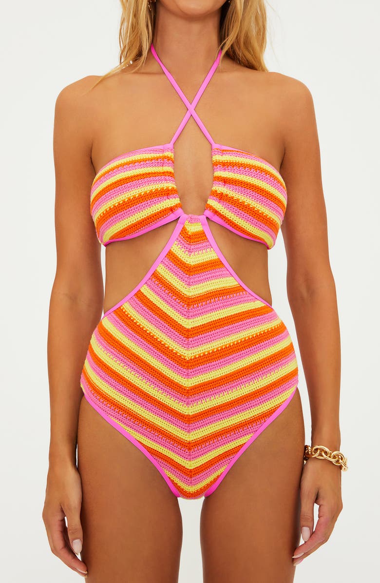 Beach Riot Pamela Stripe Cotton Blend One-Piece Swimsuit, Alternate, color, Soleil Cro