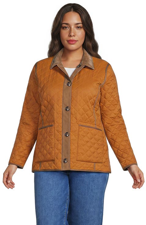 Plus Size Print Reversible Barn Quilted Insulated Jacket