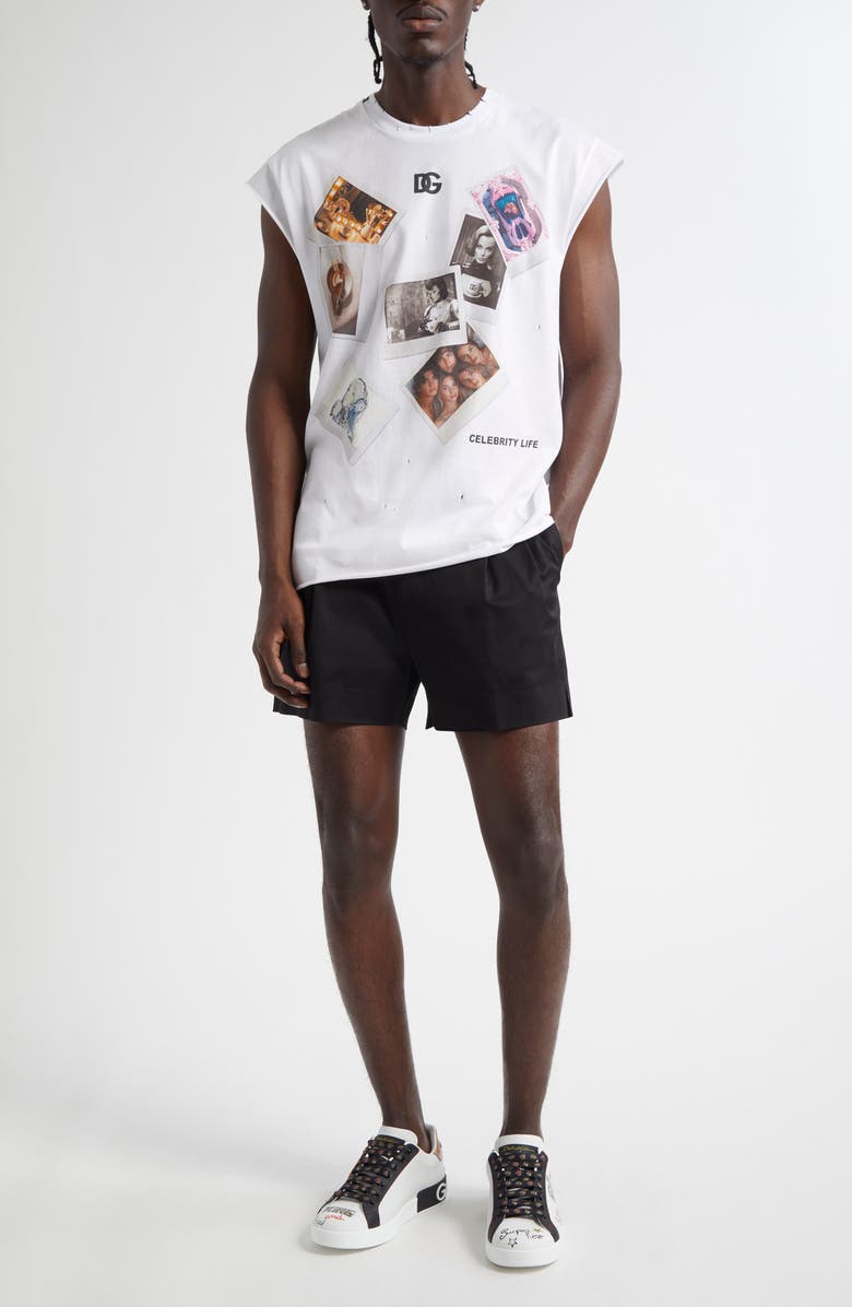 Dolce&Gabbana Postcard Print Distressed Cotton Muscle Tee, Alternate, color, Bianco Ottico