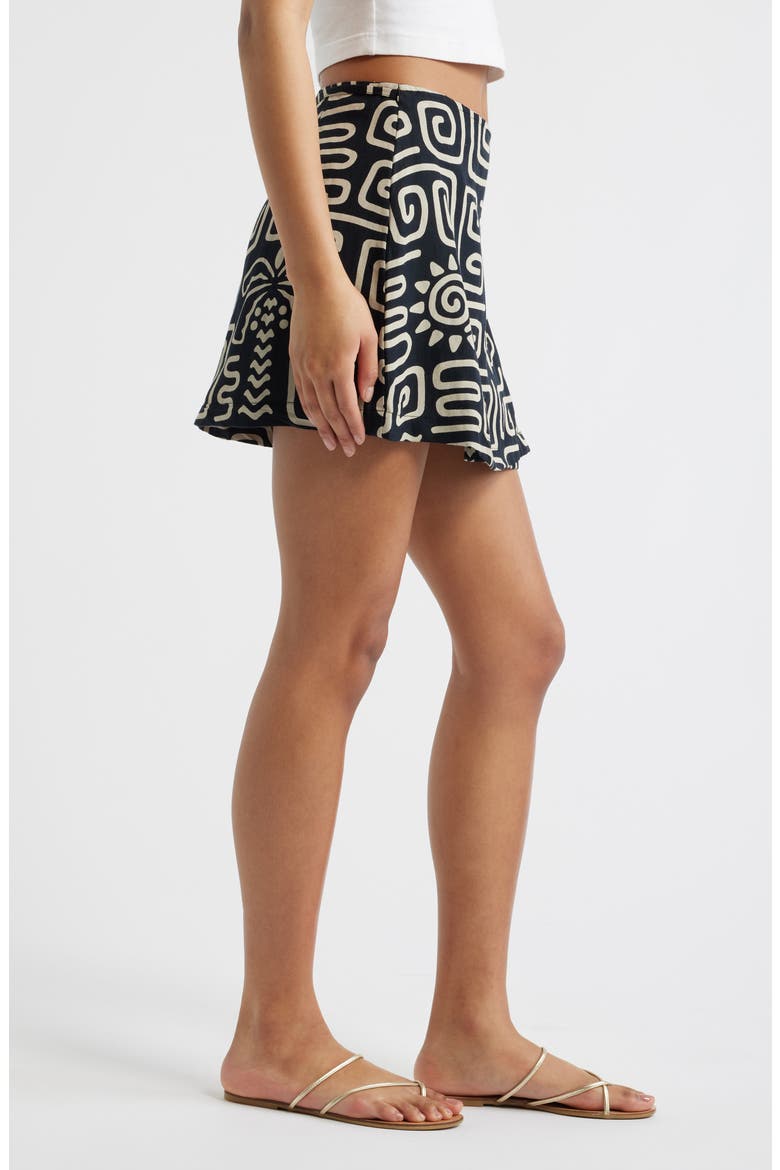 Sunset Luau Linen Blend Wrap Miniskirt, Alternate, color, BLACK/ OFF WHITE