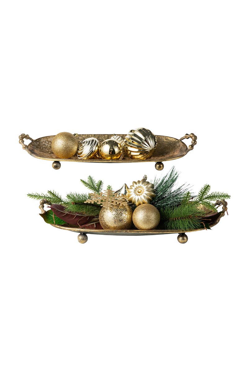 Glitzhome Set of 2 Oval Metal Gold Decorative Tray with Handles, Alternate, color, Gold