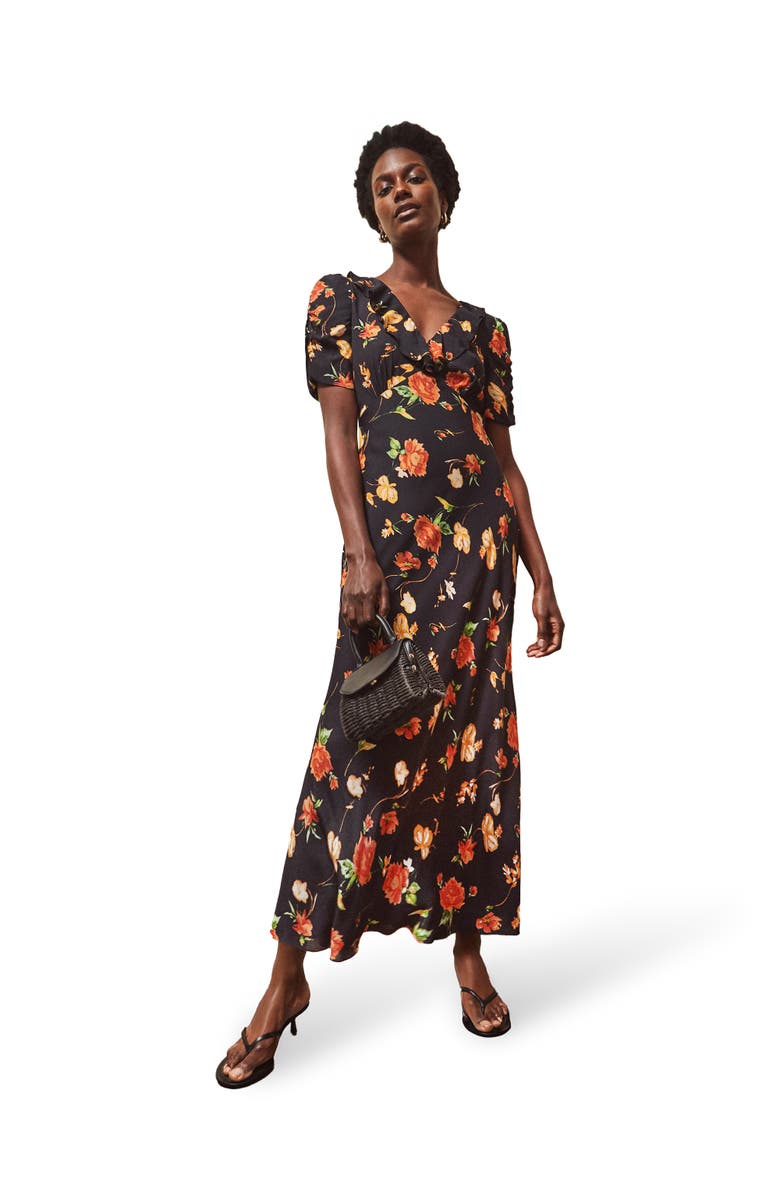 Ro&Zo Floral Print Tie Back Dress, Main, color, Red