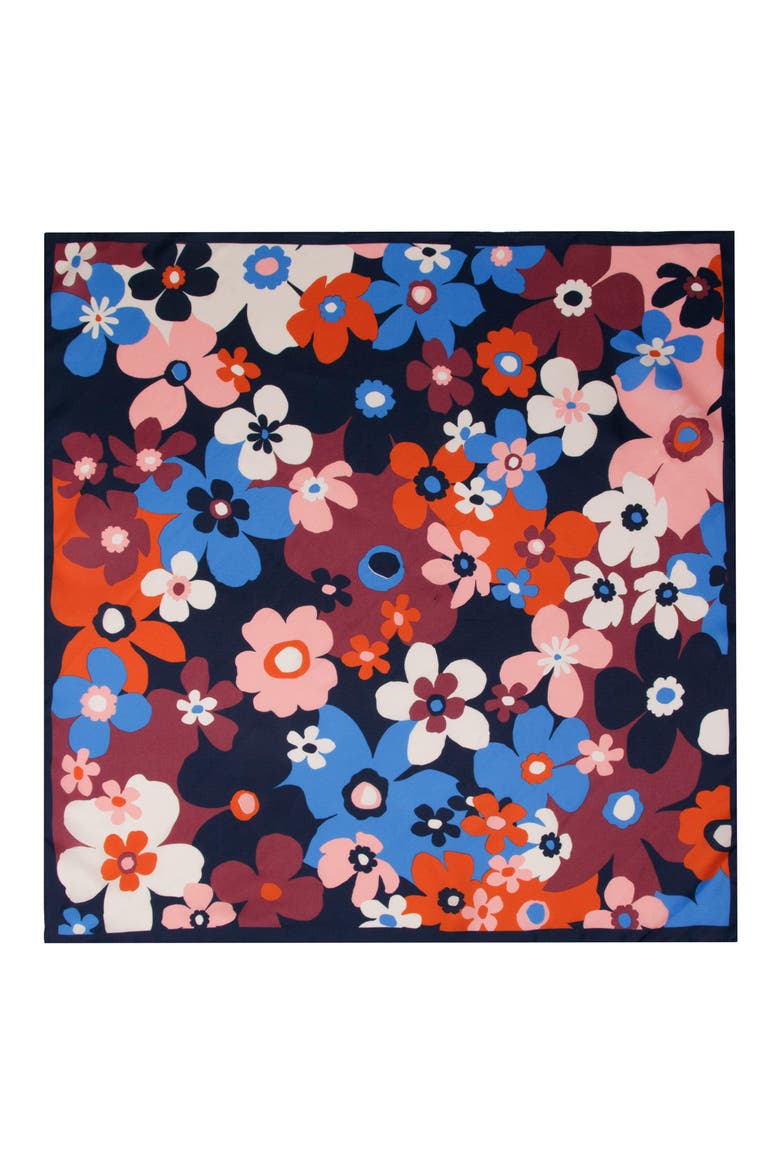 graphic floral silk hair scarf, Alternate, color, DEEP LIPSTICK