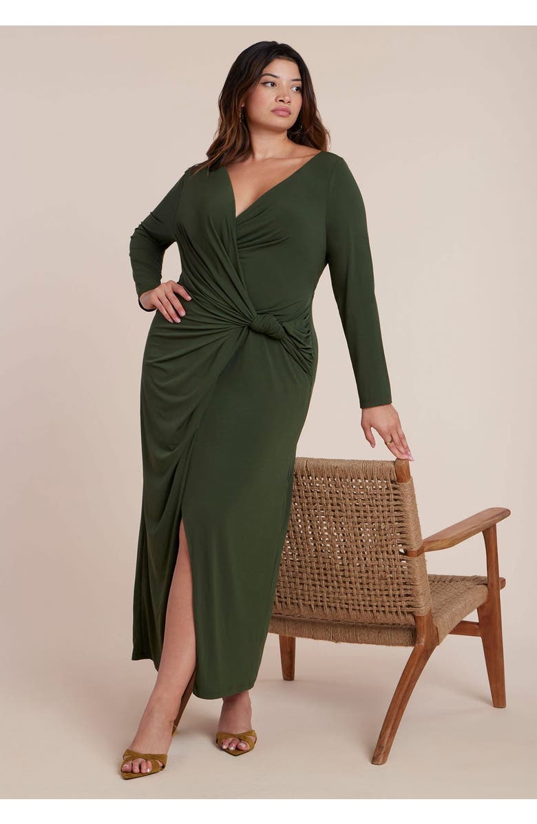 ELOQUII Twist Detail Knit Maxi Dress, Main, color, Kombu Green