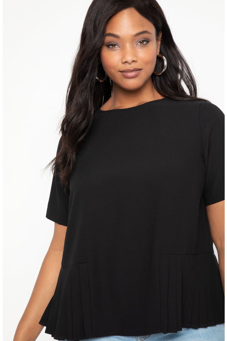 Pleated Hem Top, Alternate, color, TOTALLY BLACK