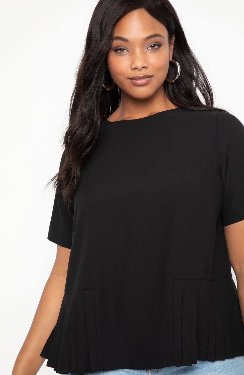 ELOQUII Pleated Hem Crepe Peplum Top, Alternate, color,