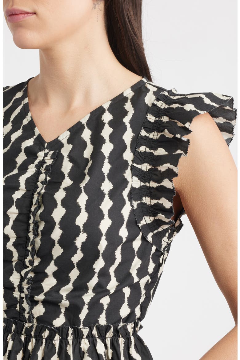 Cali Ikat Print Peplum Top, Alternate, color, PAINTED NOIR