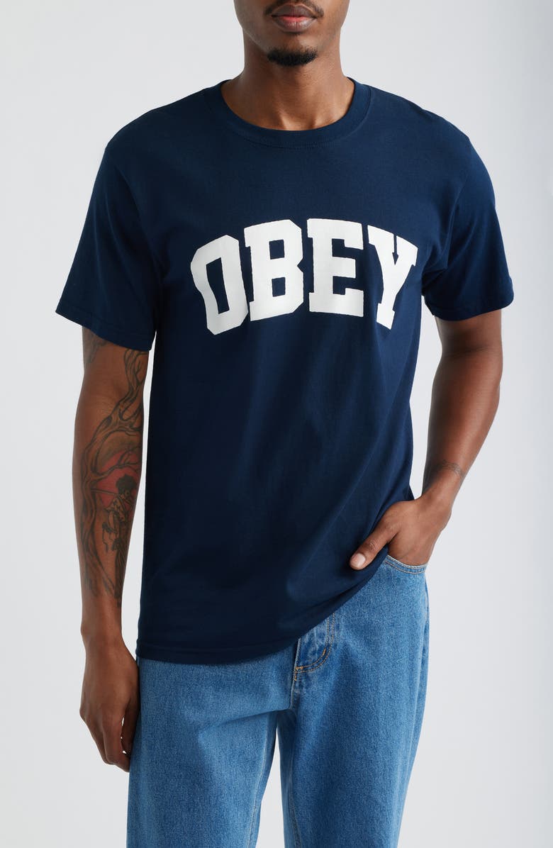 Obey Collegiate Graphic T-Shirt, Main, color, Navy