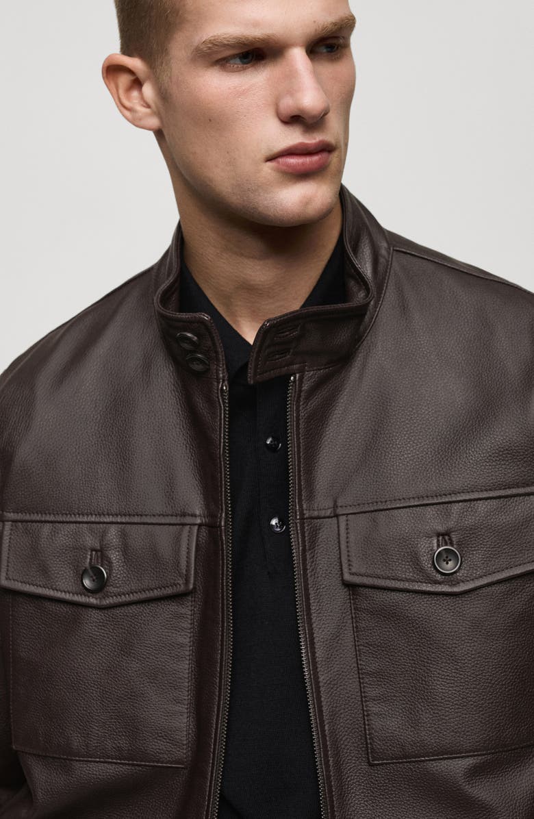 MANGO Leather Biker Jacket, Alternate, color, 