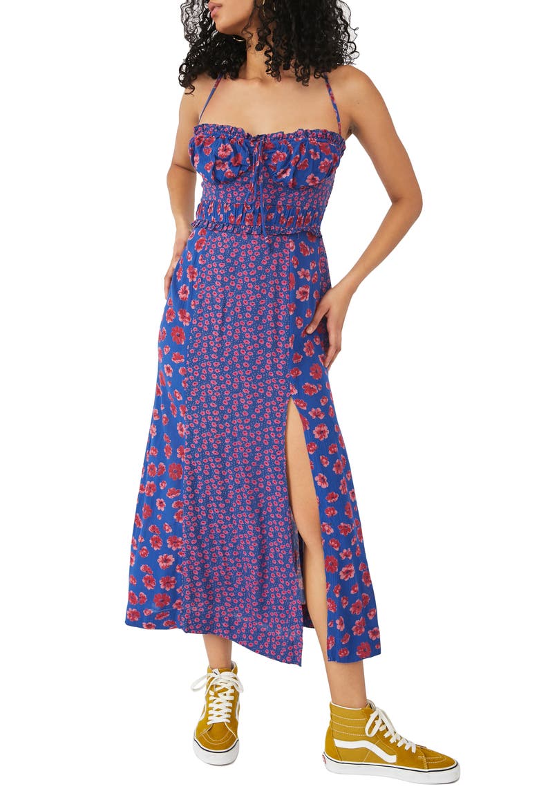 Tigerlily Mixed Floral Midi Sundress, Main, color, COBALT COMBO