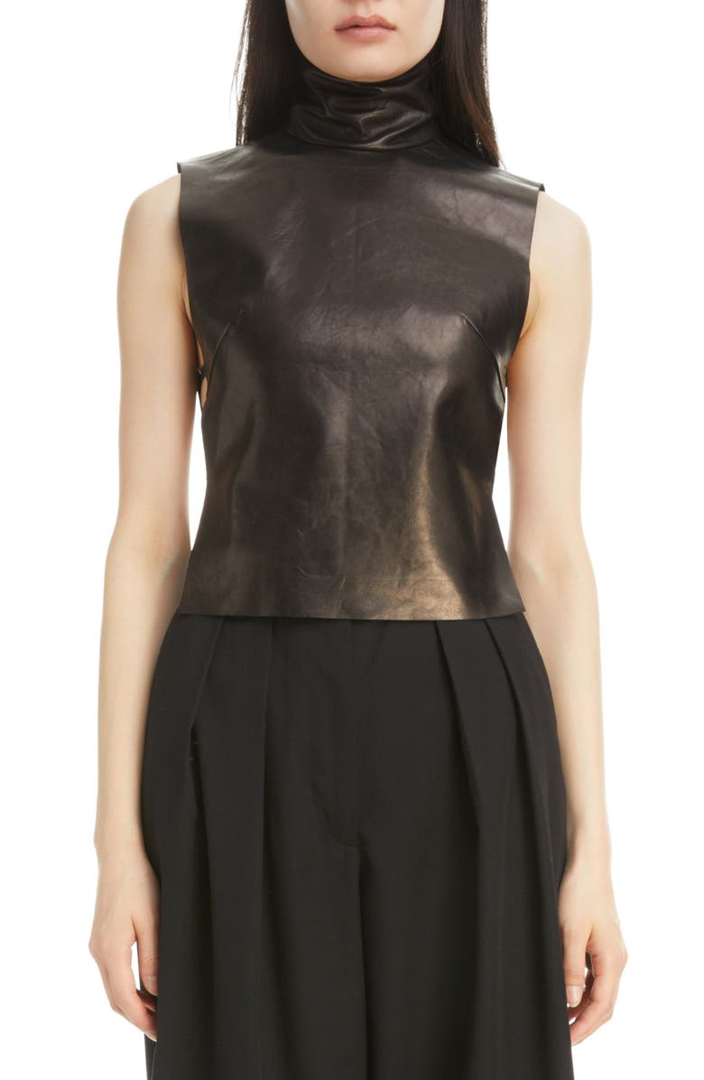 Dries Van Noten Larma Leather Turtleneck Tank, Main, color,