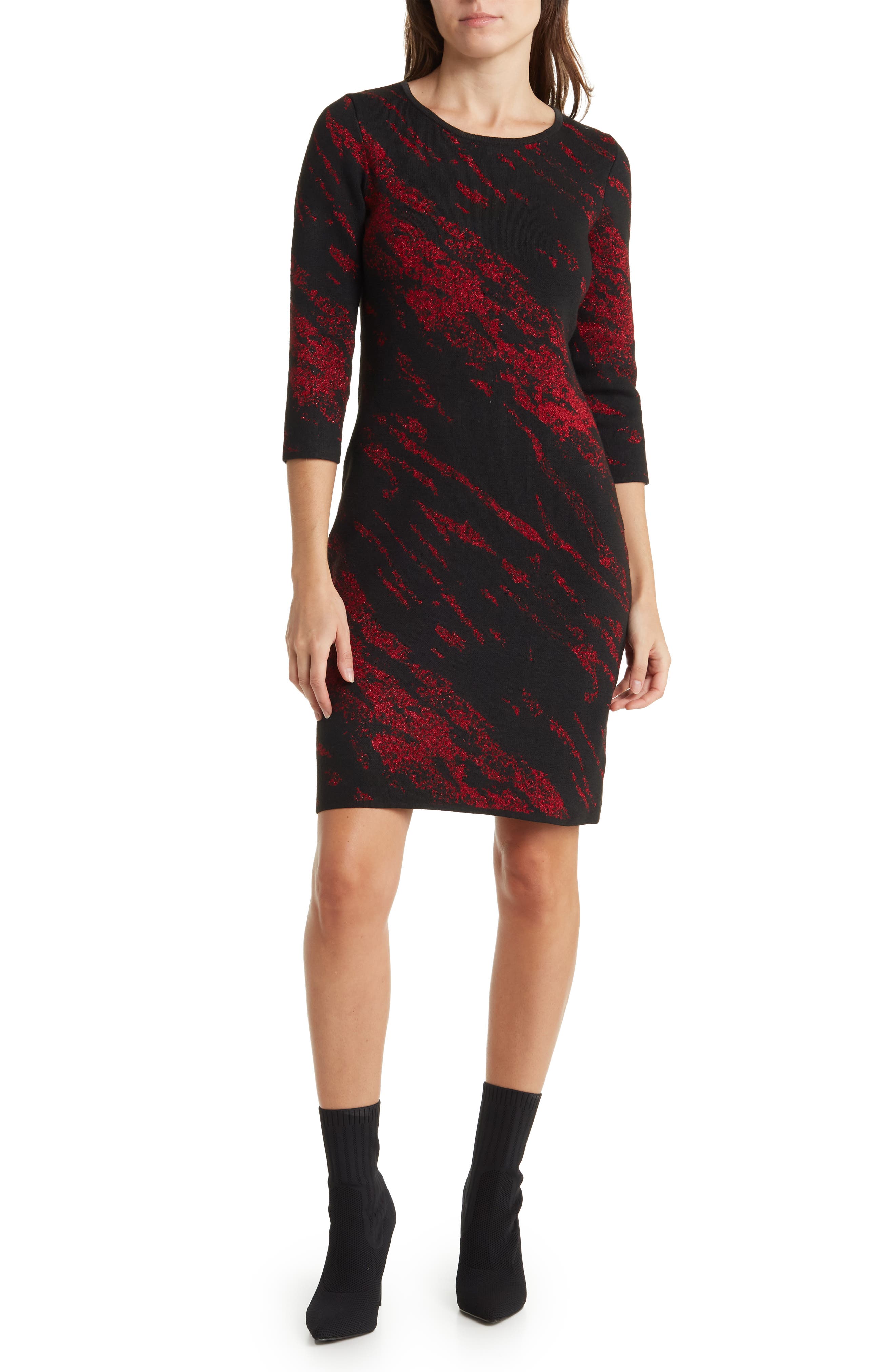 Nina Leonard Marbled Scoop Neck Dress