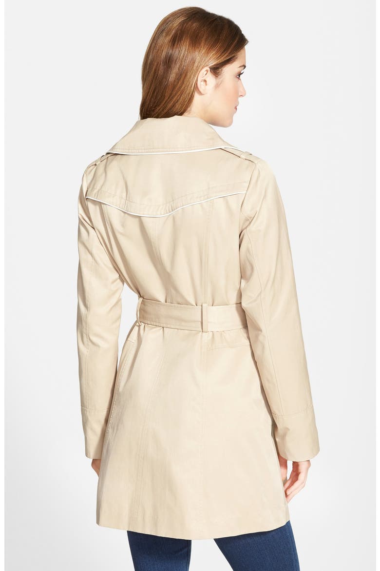 Piped Fit & Flare Trench Coat, Alternate, color, KHAKI