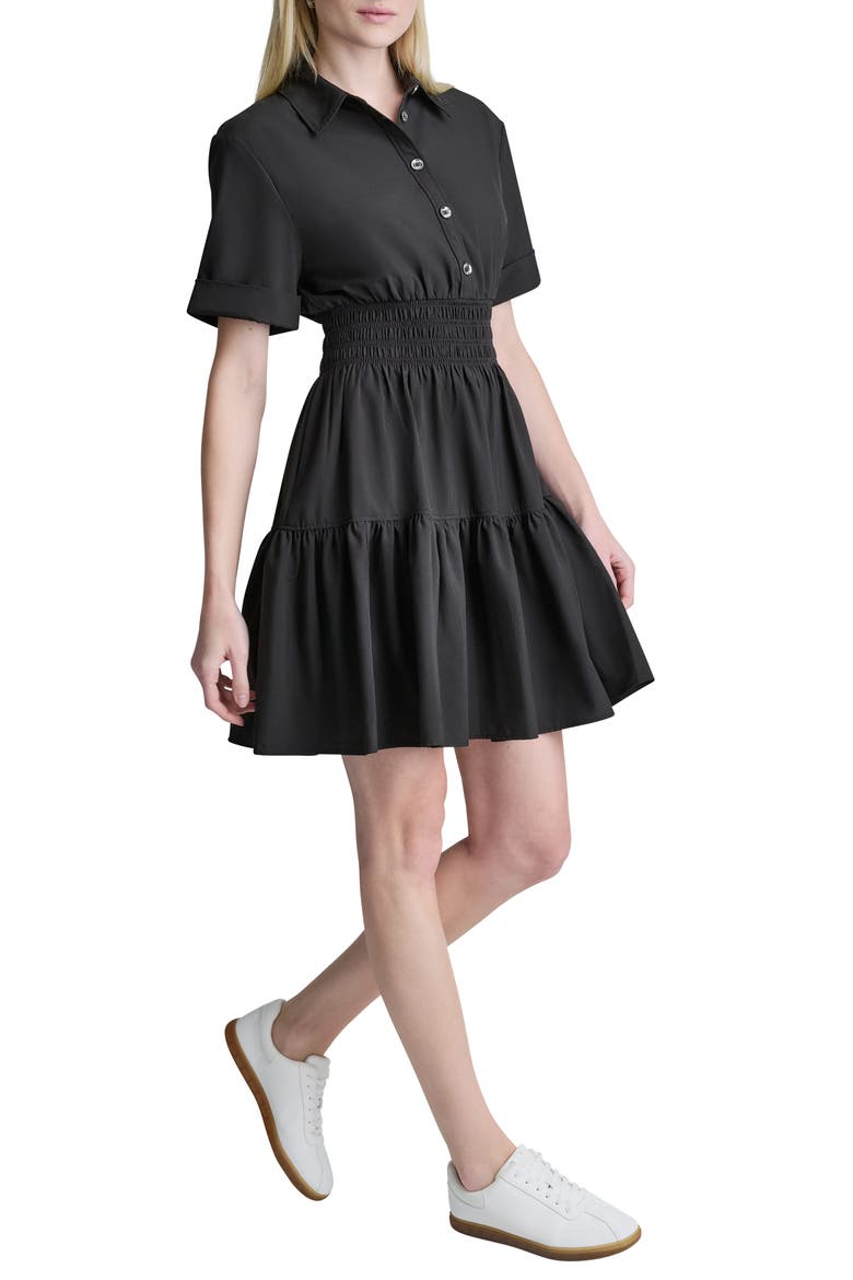 Smocked Waist Short Sleeve Dress, Alternate, color, BLACK