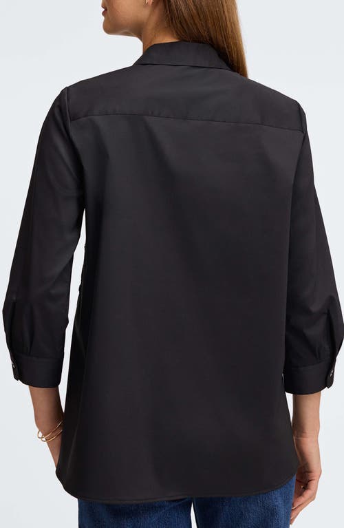 Foxcroft Juliet Three-quarter Sleeve Button-up Shirt In Black