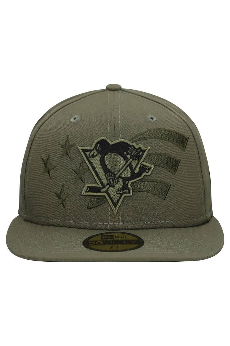 Men's New Era  Olive Pittsburgh Penguins Military Appreciation Flag 59FIFTY Fitted Hat, Alternate, color, Olive