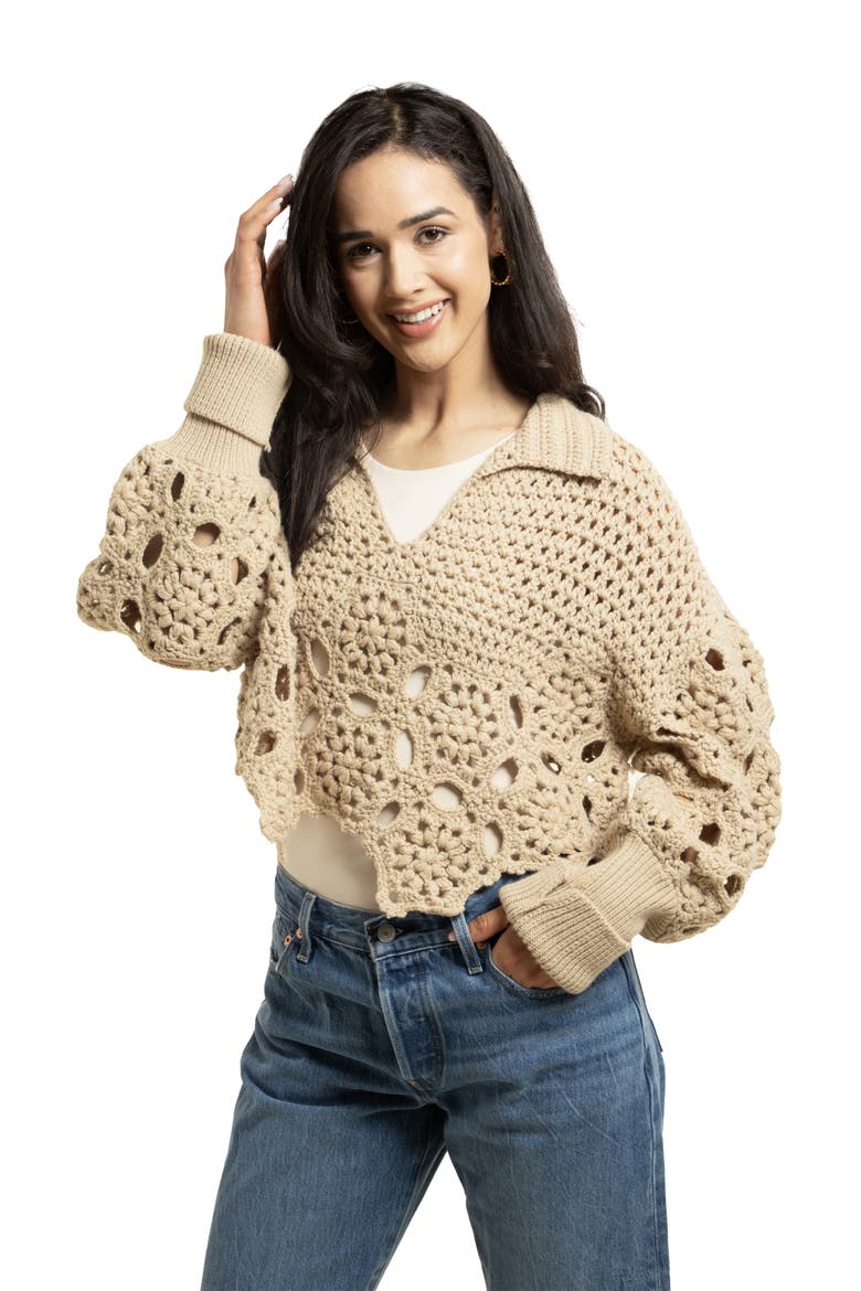 Chunky Crochet Cardigan Sweater, Alternate, color, BEIGE