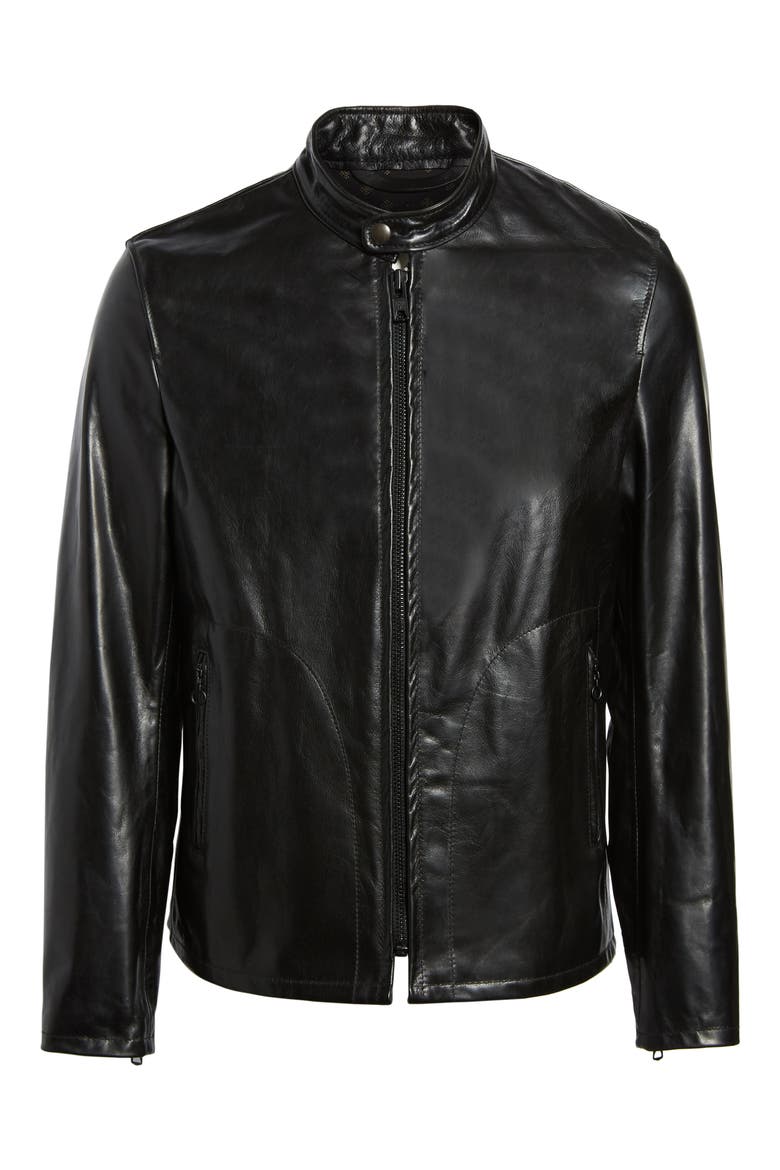 Café Racer Unlined Cowhide Leather Jacket, Alternate, color, BLACK
