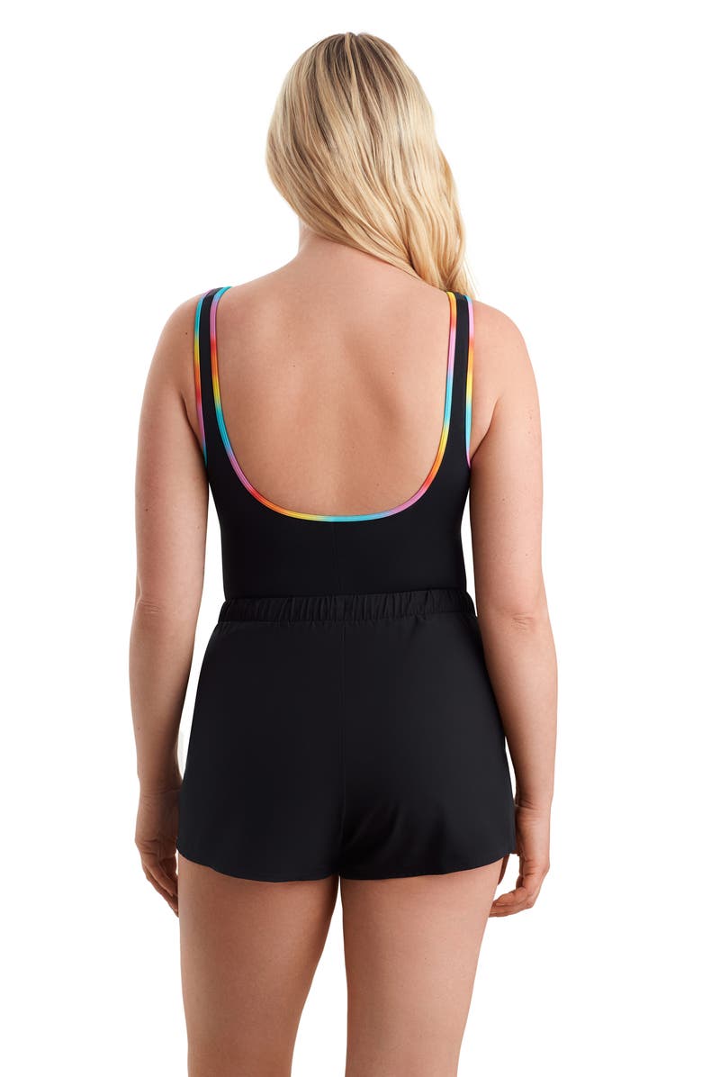 ShapeSolver Sport Shirred Zipper Runaround Chlorine Resistant One-Piece Swimsuit, Alternate, color, Ombre Sorbet