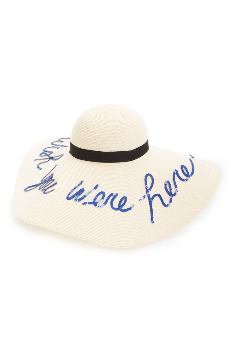 'Sunny - Wish You Were Here' Straw Sun Hat, Main, color, IVORY