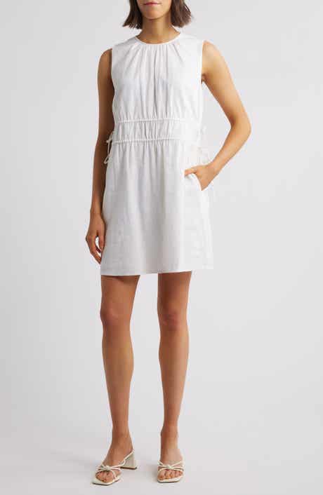Charles Henry Drawstring Waist Linen Blend Minidress