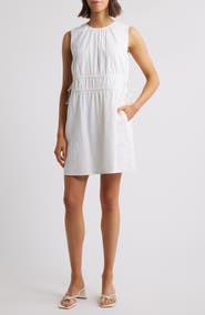 Charles Henry Drawstring Waist Linen Blend Minidress